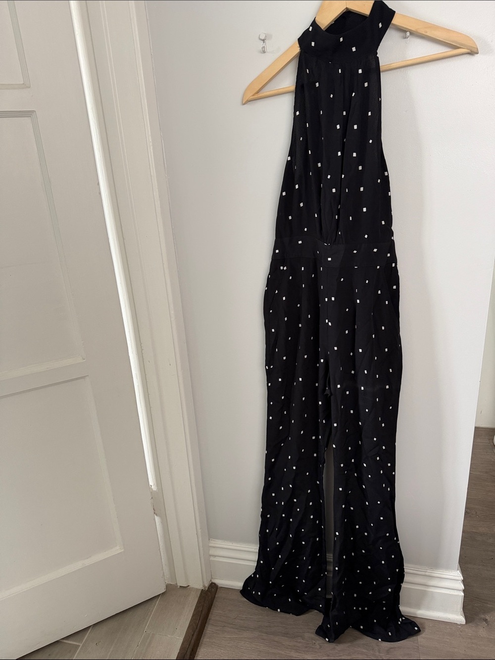 Flynn Skye Black Halter Polka Dot Jumpsuit size xs